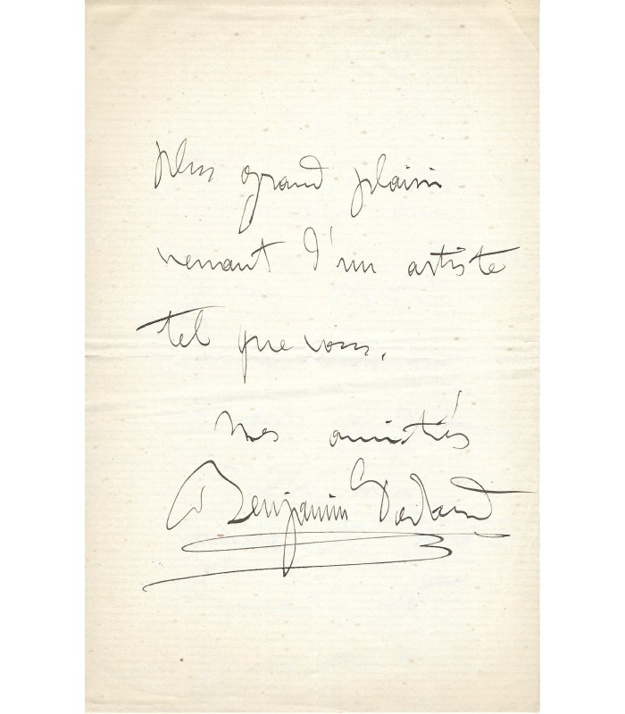 GODARD (Benjamin), compositeur. Lettre Autographe (G 1700)