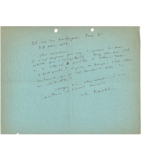 KOECHLIN Charles, compositeur et pédagogue. Lettre autographe (G 1459)