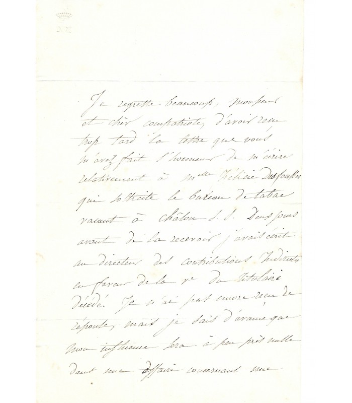 [LAMARTINE A. de] Lettre Autographe de la main de son épouse (G 1959)