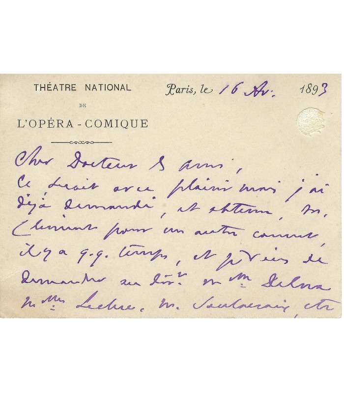 DANBE Jules, violoniste. Lettre Autographe (G 6166)