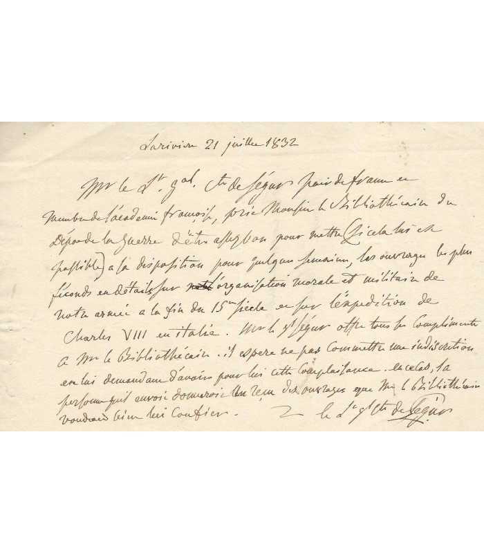 SEGUR Philippe-Paul de, général et historien. 2 Lettres Autographes (E 10880)