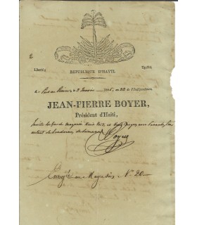 [HAITI] BOYER (Jean-Pierre), homme politique, président à vie de l'île d'Haïti. Lettre signée (E 10244)