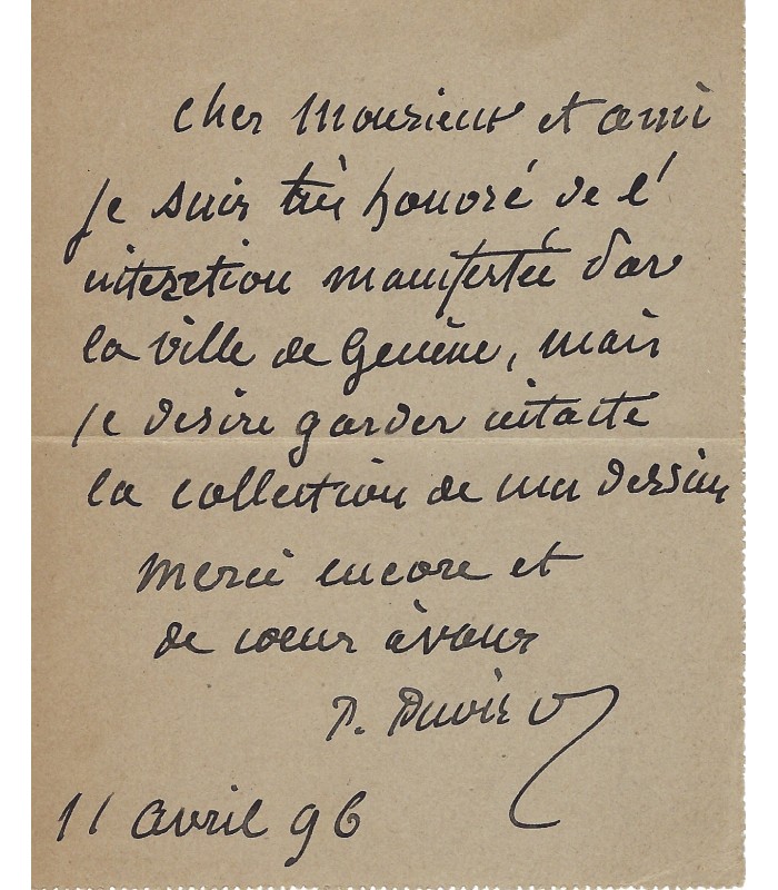 PUVIS DE CHAVANNES Pierre, peintre. Carte-lettre Autographe (E 10888)