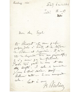 BERLIOZ (Hector), compositeur. Lettre autographe à Engels (G 3769)