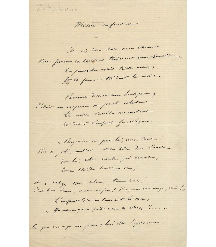(LAMARTINE Alph. de). RATISBONNE Louis, écrivain. Lettre autographe (G 36)