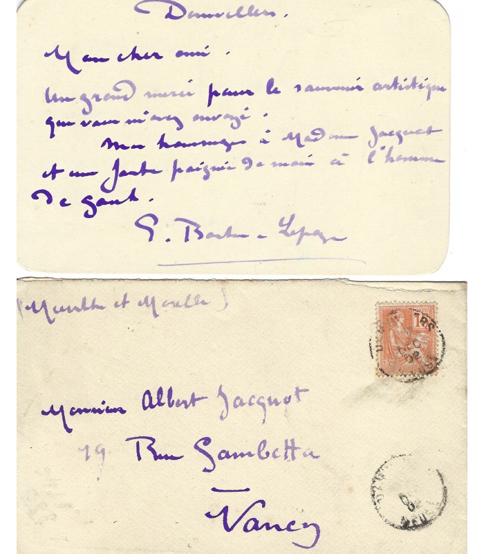 BASTIEN-LEPAGE (Emile), peintre et architecte. Carte Autographe (E 10014)