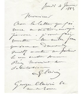 CLAIRIN (Georges), peintre et illustrateur. Lettre autographe (G 3072)