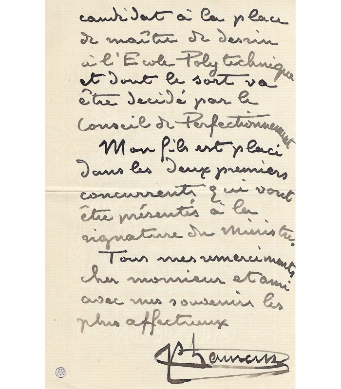 LAURENS (Jean Paul), peintre et sculpteur. Lettre autographe (E 10110)