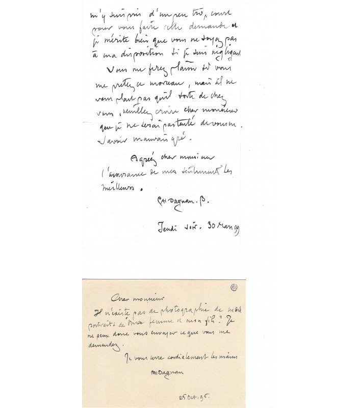 DAGNAN-BOUVERET (P.A.J.), peintre. 2 lettres et 1 carte autographes (G 5096)