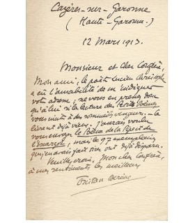 DEREME Tristan, poète. Lettre autographe (G 4213)