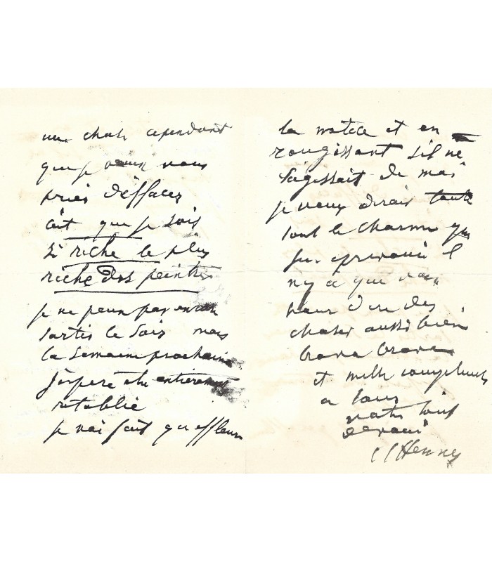 HENNER (Jean Jacques), peintre, portraitiste. Lettre autographe (G 4357)