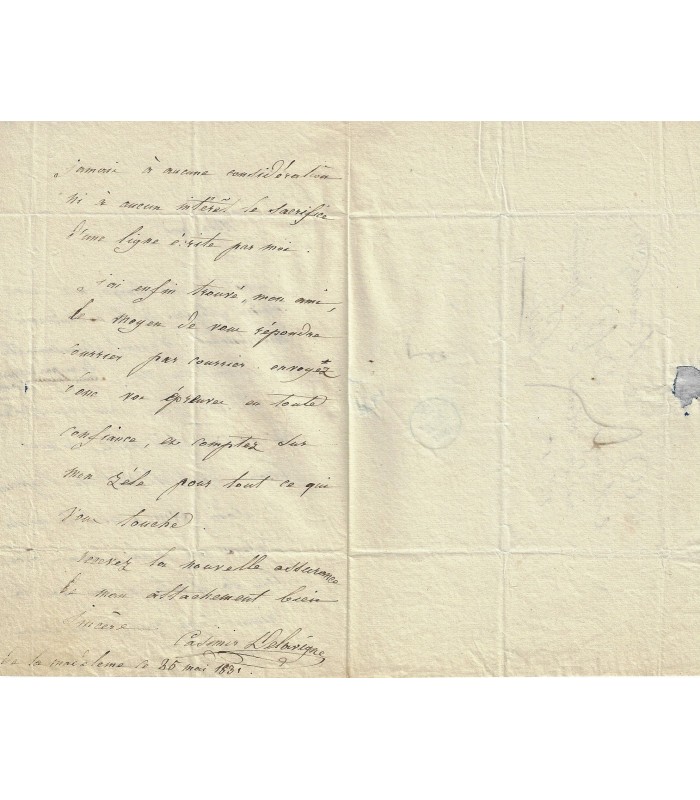 DELAVIGNE Casimir, poète, dramaturge. Lettre autographe (E 10394)