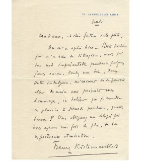 KISTEMAECKERS FILS (Henry), romancier, auteur dramatique et journaliste. Lettre autographe (G 170)