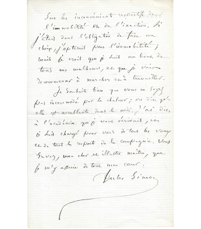 SIMON (Jules), philosophe et homme d'état. Lettre autographe à Mignet (G 348)