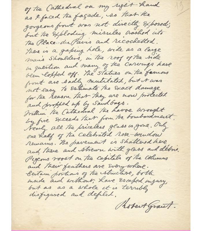 GRANT (Robert), romancier américain. Manuscrit Autographe (G 6160)