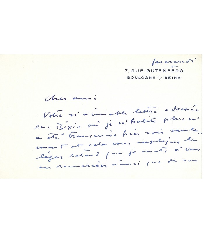 ROUSSIN André, auteur dramatique. Lettre Autographe (G 3145)