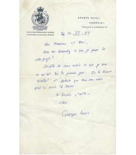 AURIC Georges, compositeur. Lettre Autographe (G 5950)