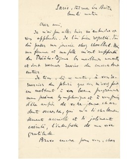 BRUNEAU Alfred, compositeur. Lettre Autographe (G 3433)