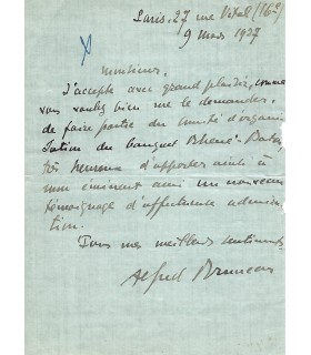 BRUNEAU Alfred, compositeur. Lettre Autographe (G 3098)