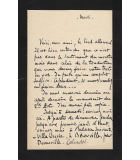 BRUNEAU Alfred, compositeur. Lettre Autographe (G 3031)