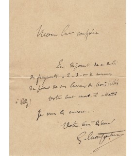 CHARPENTIER Gustave, compositeur. Lettre Autographe (G 2506/2501)