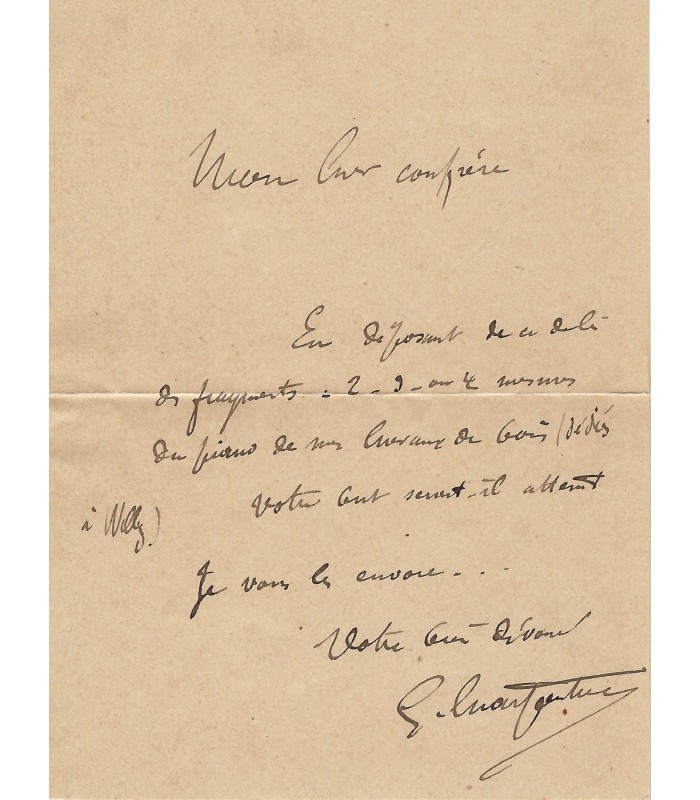 CHARPENTIER Gustave, compositeur. Lettre Autographe (G 2506/2501)