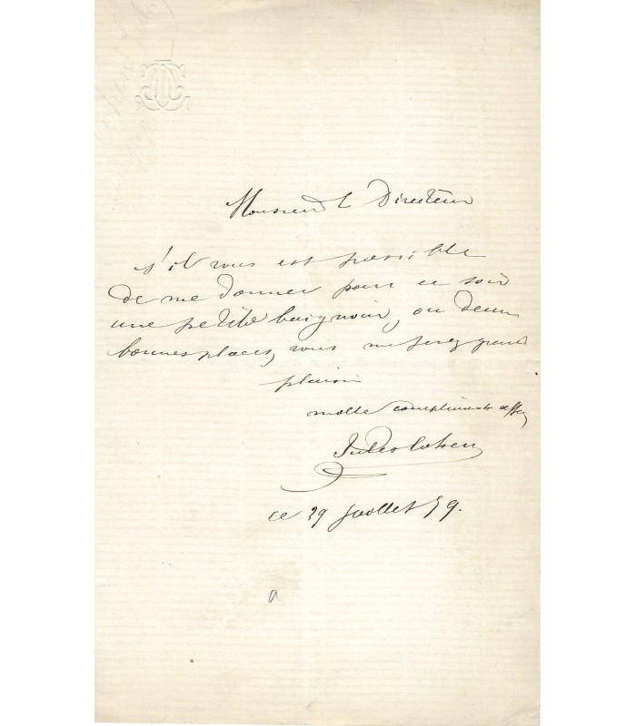 COHEN Jules, compositeur. Lettre Autographe (G 1686)