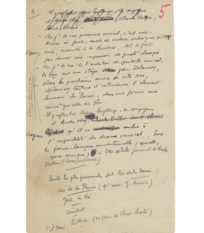 DELANNOY Marcel,  compositeur.  4 Manuscrits Autographes (G 5104)