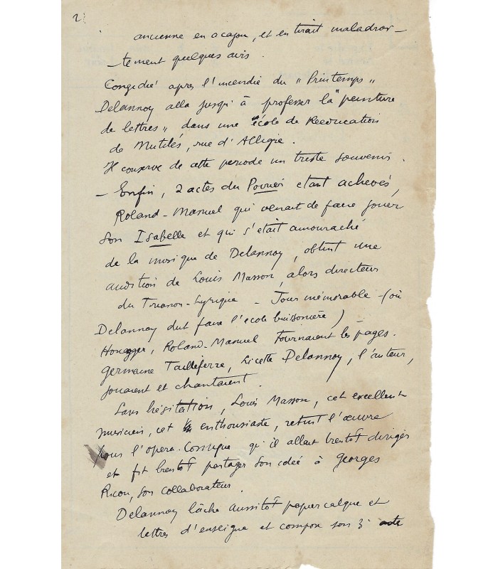 DELANNOY Marcel,  compositeur.  4 Manuscrits Autographes (G 5104)