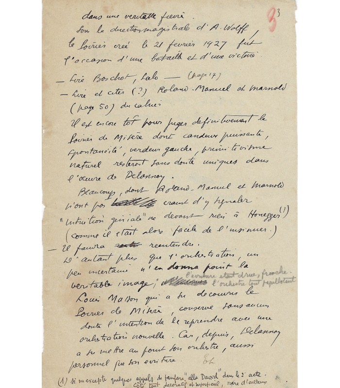 DELANNOY Marcel,  compositeur.  4 Manuscrits Autographes (G 5104)