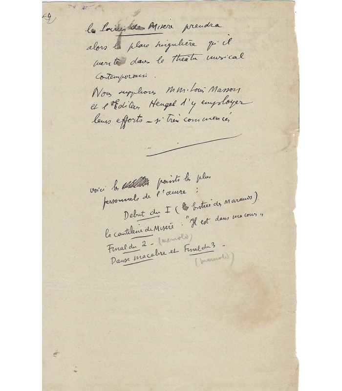 DELANNOY Marcel,  compositeur.  4 Manuscrits Autographes (G 5104)