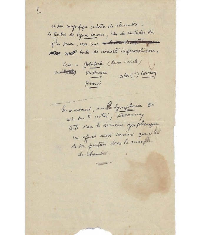 DELANNOY Marcel,  compositeur.  4 Manuscrits Autographes (G 5104)