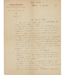 INDY (Vincent d'). Compositeur et pédagogue. Lettre Autographe ( G 4621)