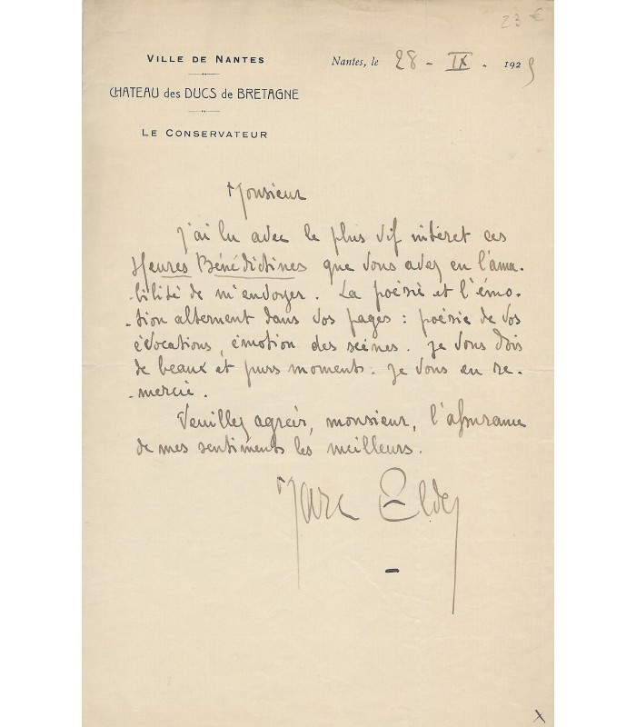 ELDER Marc, écrivain. Lettre Autographe (E 10893)