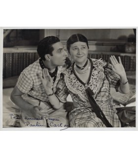 CARTON (Pauline), comédienne et chanteuse. Billet autographe et photo Signées (G 2141