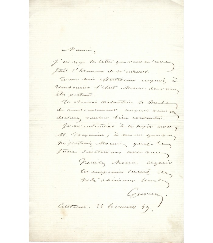 GAVARNI (Paul), illustrateur et caricaturiste. Lettre autogaphe (G 3485)