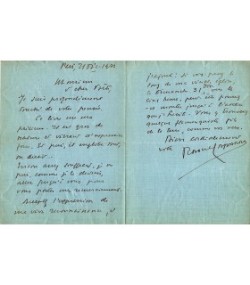 LAPARRA (Raoul), compositeur et critique musical. Lettre autographe à Paul Fort (G 88)