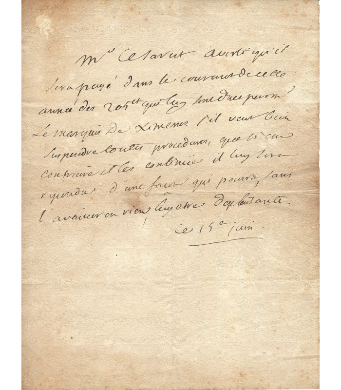 XIMENES (Augustin, marquis de). Littérateur, secrétaire de Voltaire. Lettre autographe (G 1711)