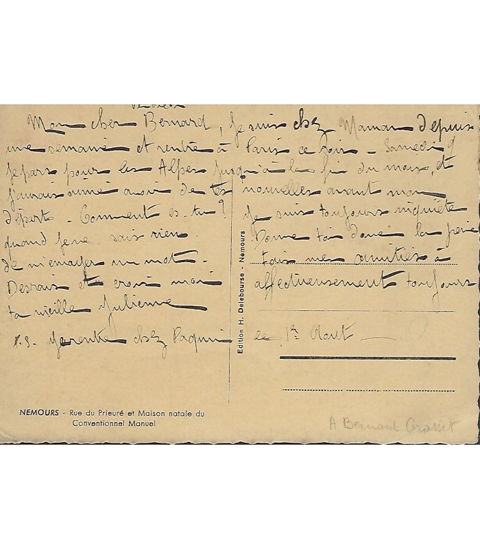 JULIENNE (Mme), styliste chez Poiret. Lettre autographe à B. Grasset (G 2497)