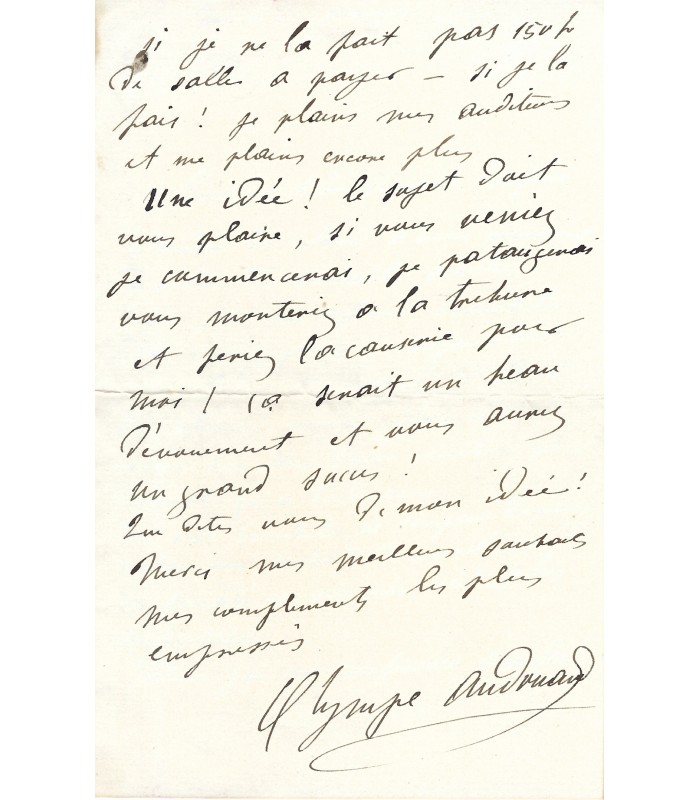 AUDOUARD Olympe, journaliste, écrivaine. Lettre Autographe (E 10919)
