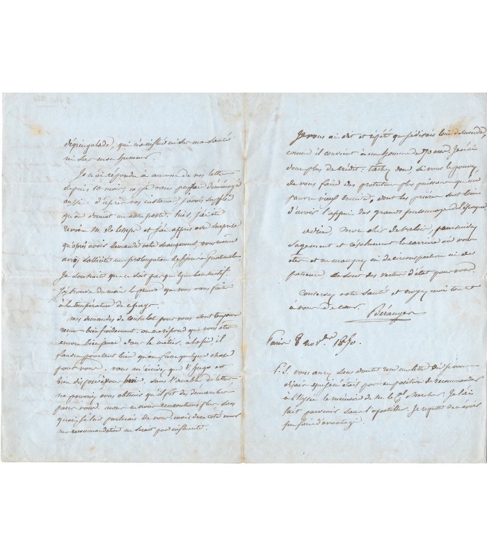 BERANGER Pierre-Jean de, poète. Lettre Autographe (G 3414)