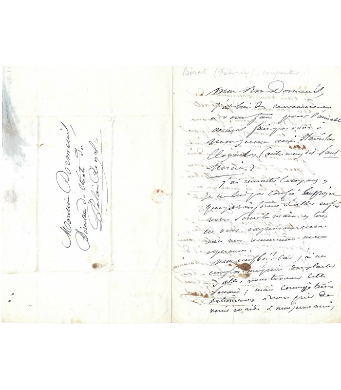 BERAT Frédéric, chansonnier, compositeur. Lettre Autographe (G 32)