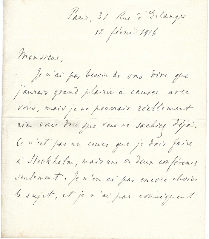 BERGSON Henri, philosophe. Lettre Autographe (G 3742)