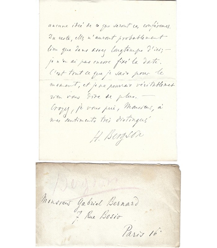 BERGSON Henri, philosophe. Lettre Autographe (G 3742)