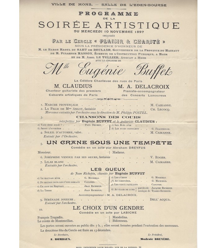 BUFFET Eugénie, chanteuse. Billet Autographe (G 2342)