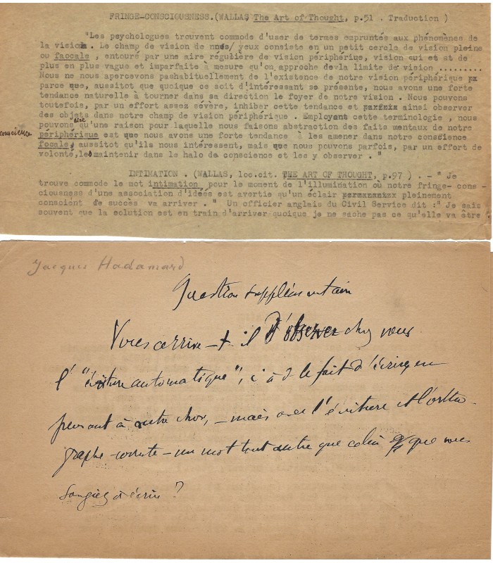 HADAMARD Jacques, mathématicien. Pièce dactylographiée (E 10912)