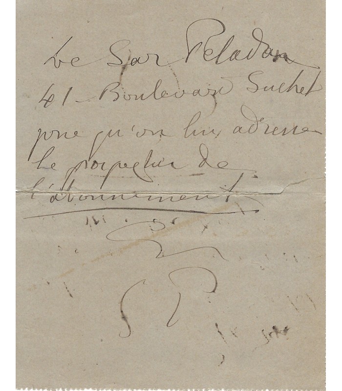 PELADAN Joséphin, écrivain, occultiste. Carte-Lettre Autographe (E 10917)
