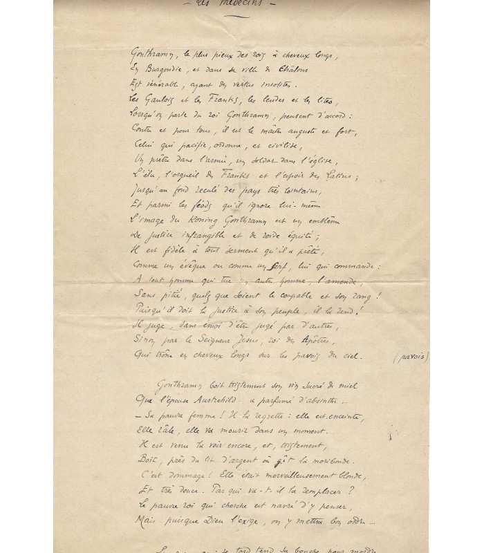 HARAUCOURT (Edmond), poète et écrivain. Manuscrit autographe "Les Médecins" (G 3374)