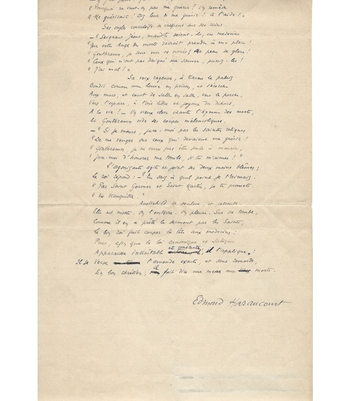 HARAUCOURT (Edmond), poète et écrivain. Manuscrit autographe "Les Médecins" (G 3374)