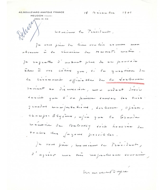[DEBUSSY Claude] 14 Lettres Autographes de différentes personnalités  (E 10927)
